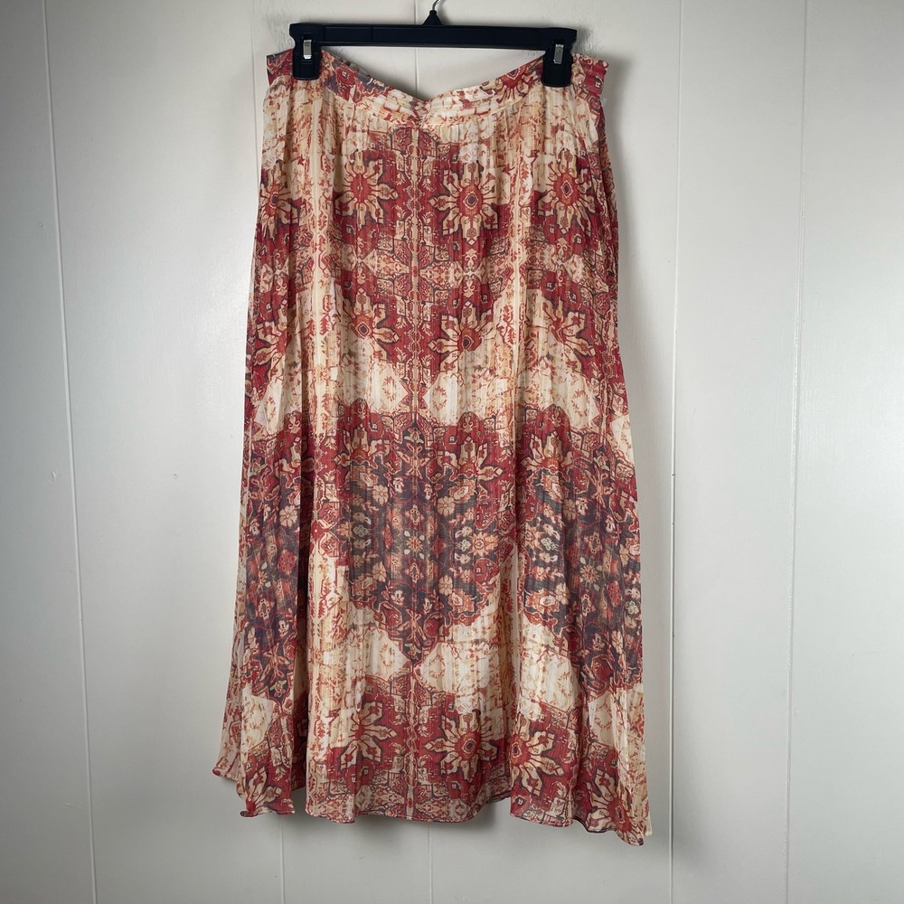 Anthropologie Bohemian Maxi Skirt in Cream and Rust Floral Print